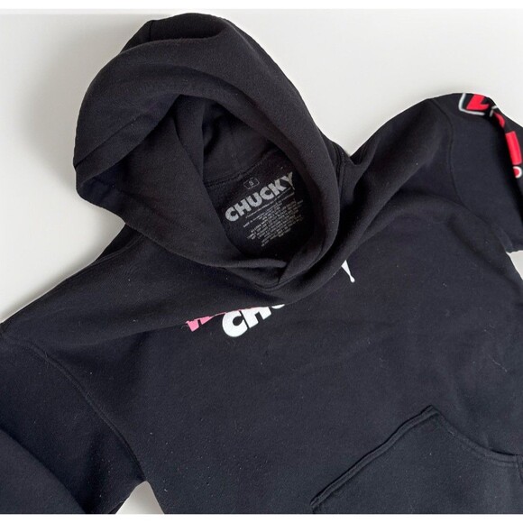 Chucky Hoodie Lets Be Friends Unisex Small Black Halloween Childs Play Cult Goth - Picture 3 of 6
